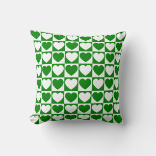 Coussin Motif vert et blanc À damiers coeurs