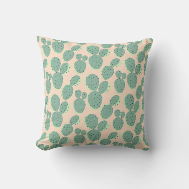 Coussin Motif vert et rose de cactus (Recto)