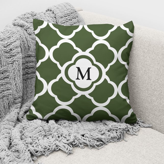 Coussin Motif vert Monogramme moderne (Créateur téléchargé)