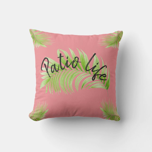 Coussin Motif vert tropical de fougères de la vie de patio (Recto)