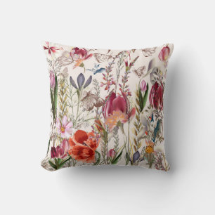 Coussin Motif vintage à fleurs avec assortiment de plantes