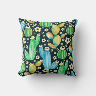 Coussin Motif vintage avec succulents. Cactus aquarelle