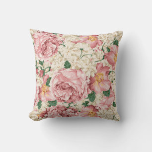 Coussin Motif vintage de pivoines roses et d'hydrangées d'