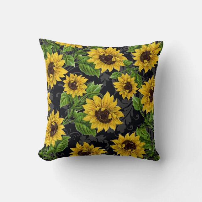 Coussin Motif vintage de tournesol (Recto)