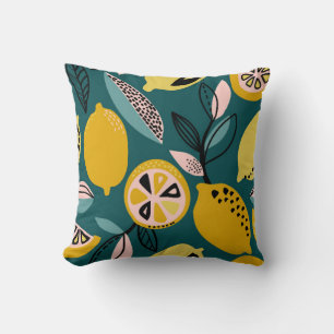 Coussin motif vintage sans soudure avec citrons jaunes, br