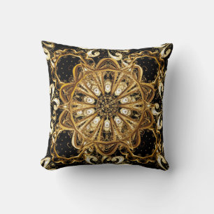 Coussin Motif vintage sur arrière - plan noir avec or el