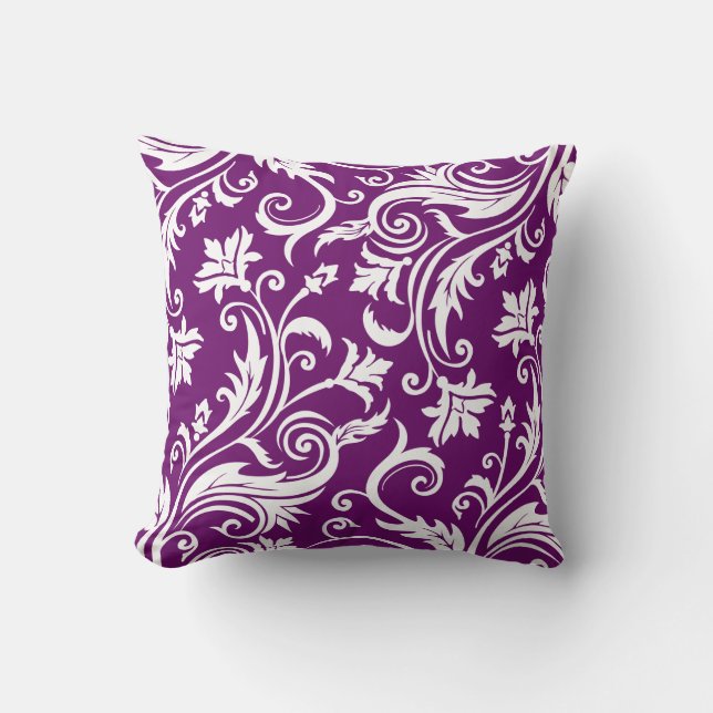 Coussin Motif vintage violet de damassé (Recto)