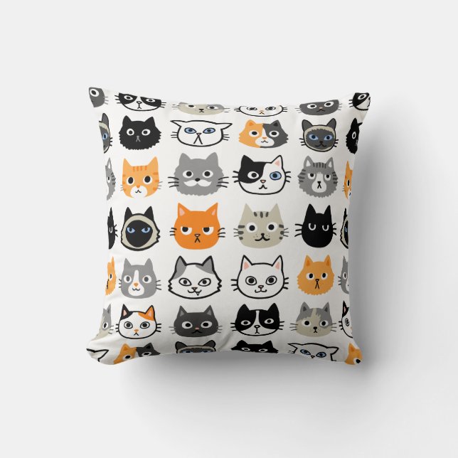 Coussin Motif Visages de chat | Cool Kitty Cat Lover (Recto)