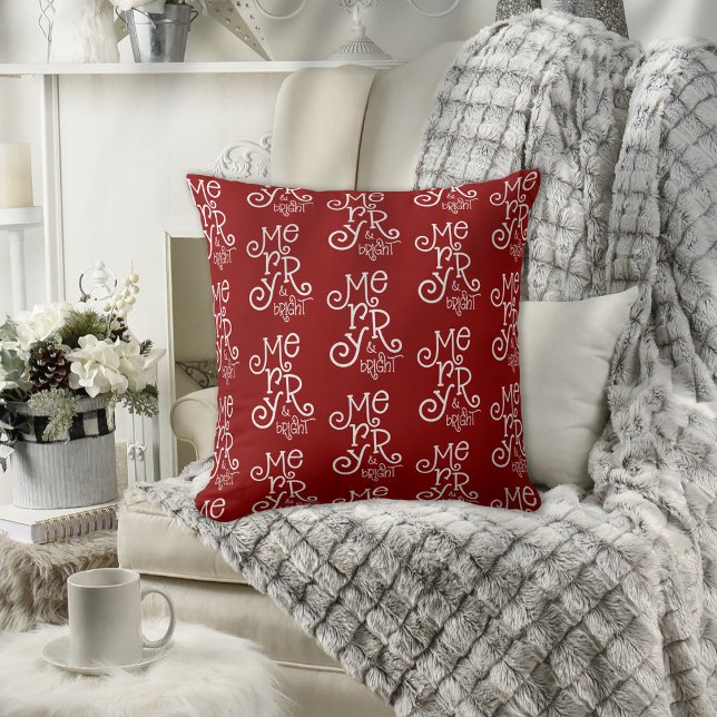 Coussin Motif Whimsical Merry Bright Christmas Berry Rouge (Créateur téléchargé)