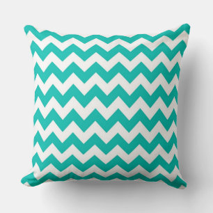 Coussin Motif Zig-Zag Chevron Blanc Sarcelle