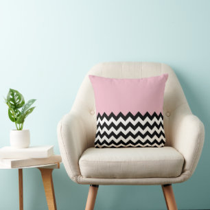 Coussin Motif Zigzag noir et blanc, Chevron, rose