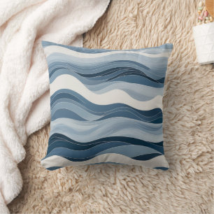Coussin Motifs à vagues minimalistes dans une palette bleu