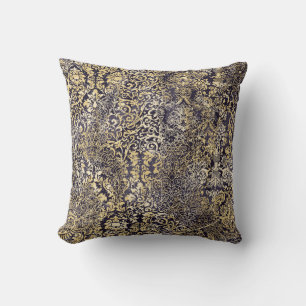 Coussin Motifs arabesques baroques et Damas arrachés abstr