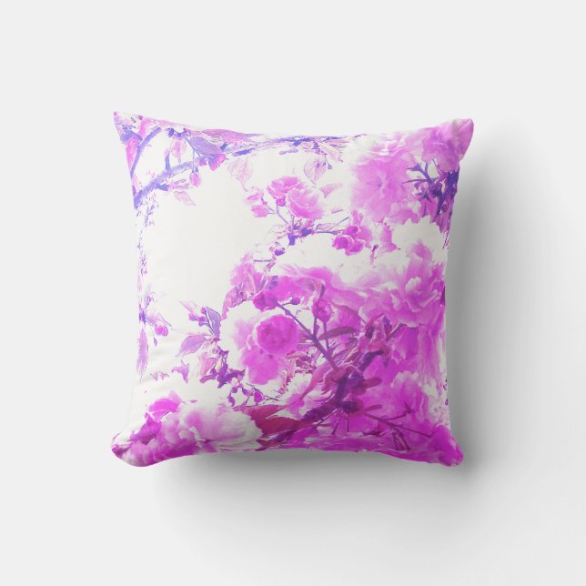 Coussin Motifs artistiques floraux de cerisier violet rose (Recto)