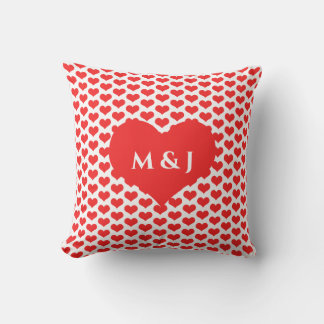Coussin Motifs Cœur Rouge Monogrammes Saint-Valentin Blanc