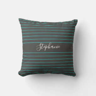 Coussin Motifs de fines rayures sarcelle grise sur fond bl