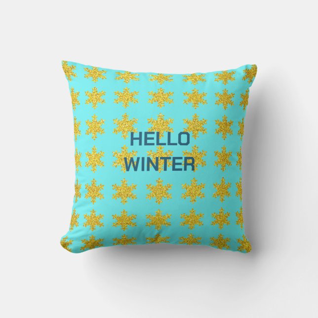 Coussin Motifs de flocon de neige Typographie hiver Or Ble (Recto)