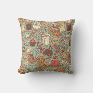 Coussin Motifs de friandises et boissons d'hiver   Café co