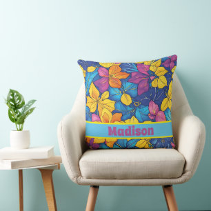 Coussin Motifs de nom personnalisés de l'aquarelle florale