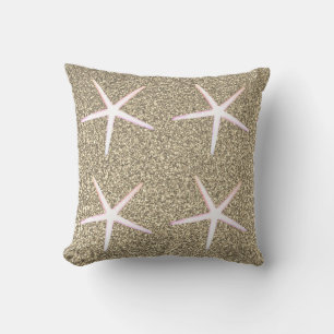 Coussin Motifs d'étoiles de mer blanches roses Paillettes 