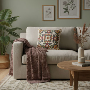 Coussin  Motifs géométriques floraux modernes motif rétro 