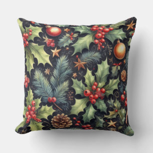 Coussin Motifs Watercolor Navy et Holly Holiday