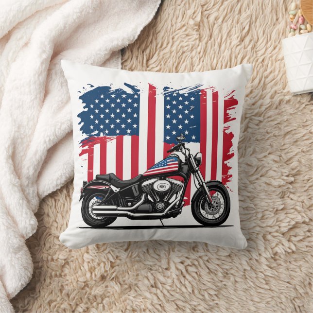 Coussin Moto avec arrière - plan américain (Couverture)