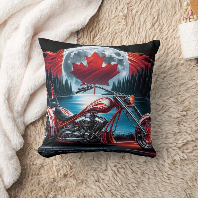 Coussin Moto avec drapeau canadien la nuit (Couverture)