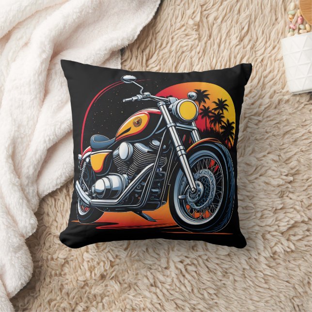 Coussin Moto torride contre une ligne d'horizon de coucher (Couverture)