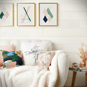 Coussin mots de croix chrétienne