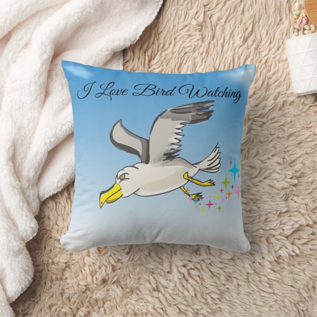Coussin Mouette caricaturale volant au-dessus de la tête a (Couverture)