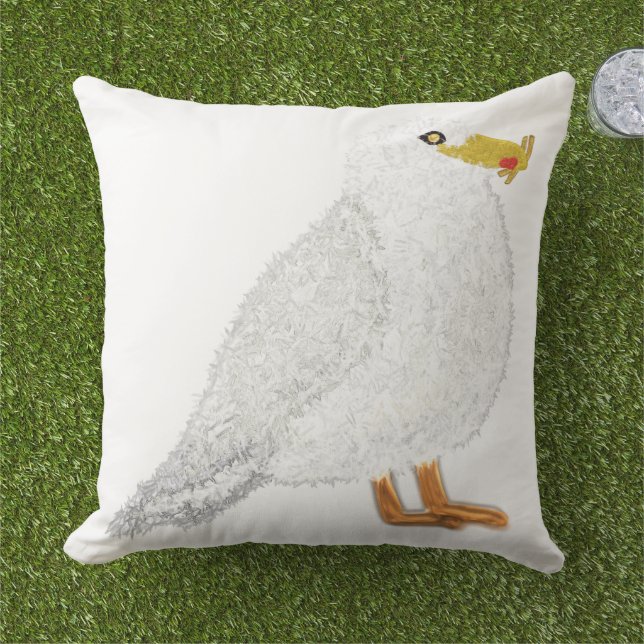 Coussin Mouette heureuse moderne avec des frites (Herbe)