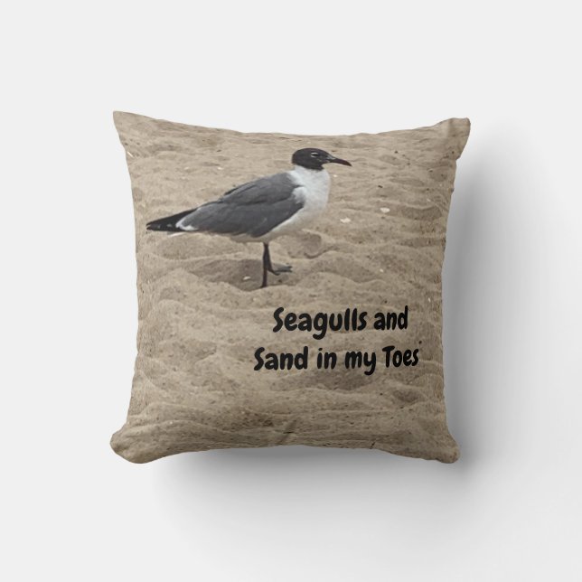 Coussin Mouette, Sable, Vie De Plage, Scène De Plage (Recto)