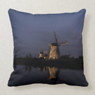 Coussin Moulin à vent lumineux au carreau bleu d'heure