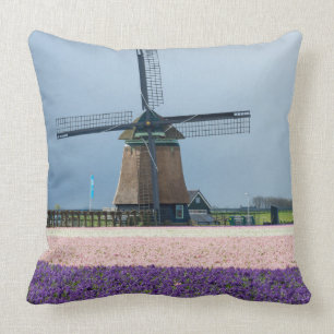 Coussin Moulin à vent traditionnel avec les fleurs roses