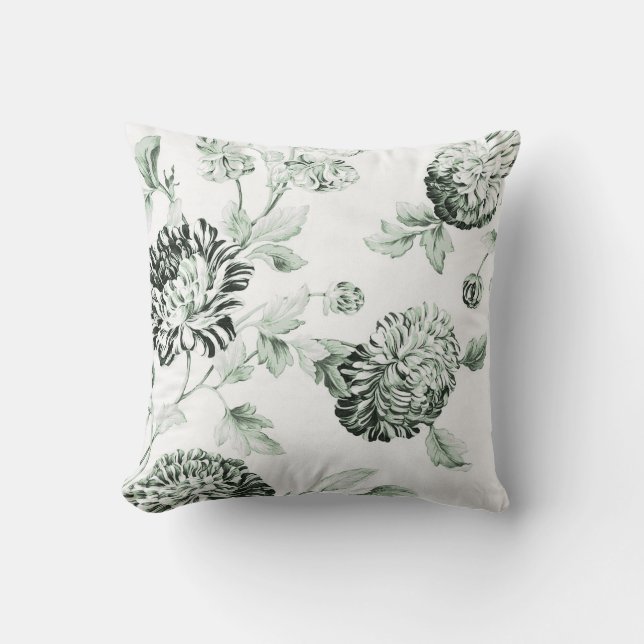 Coussin Mousse de mer vert et blanc Toile florale botaniqu (Recto)