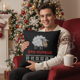 Coussin Mouton Baa Humbug - Joyeux Pun de Scrooge Noël