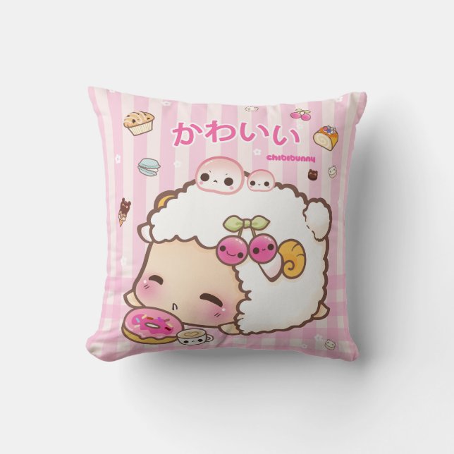 Coussin Moutons de Kawaii et beignet mignon (Recto)