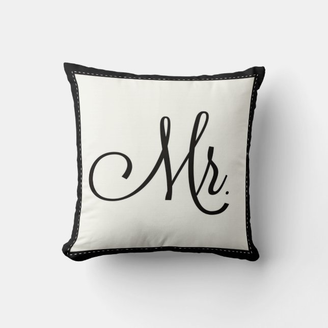 Coussin "Mr" noir & blanc, personnalisé sur le dos (Recto)