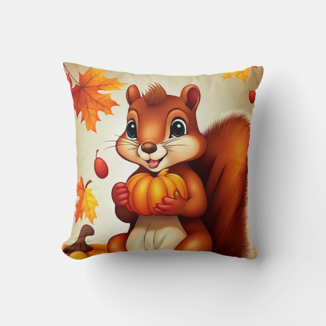 Coussin Mr. Squirrel Cozy Fall Vibes Throw Pillow (Recto)