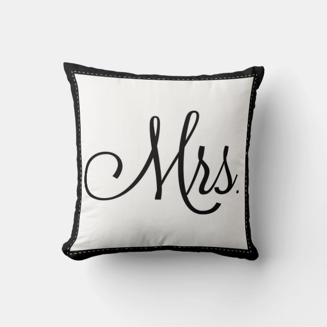 Coussin "Mrs" noir & blanc, personnalisé sur le do (Recto)