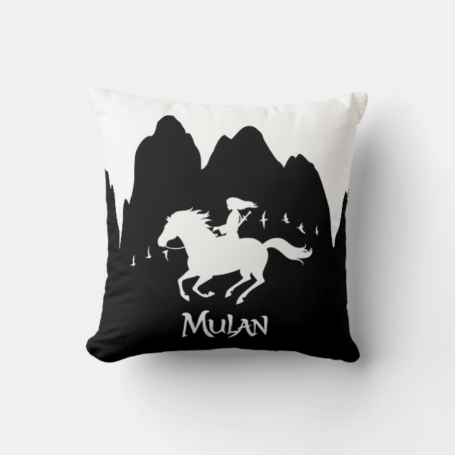 Coussin Mulan Riding Vent noir Monts passés Silhouette (Recto)