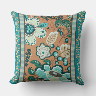 Coussin Multiples Motifs, Turquoise, Vert, Rouille, Or, Fl