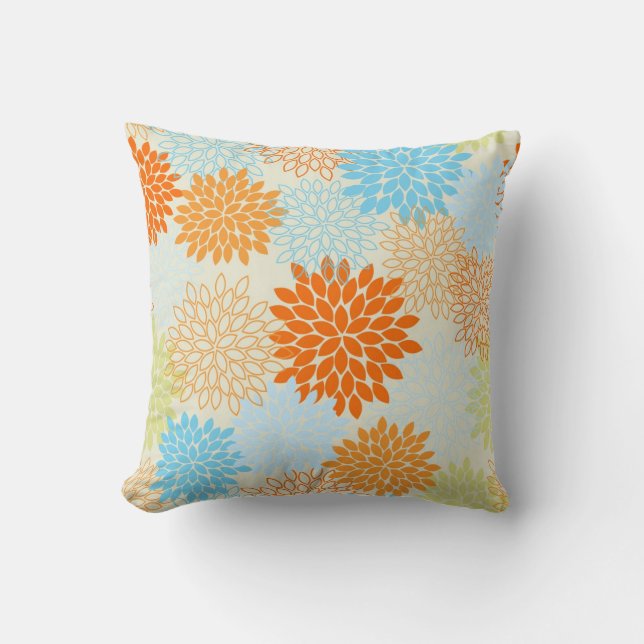 Coussin Mums orange et bleu (Recto)