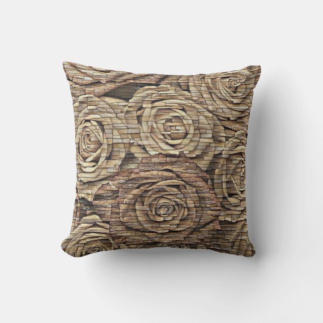 Coussin Mur en pierre rose jaune Brown dessin moderne (Recto)