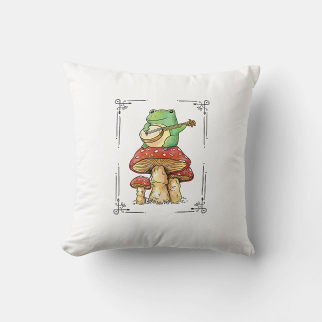 Coussin Mushroom Frog Goblincore Mycology Artistic Design (Recto)
