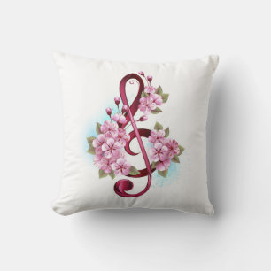 Coussin Musical treble clef notes with sakura flowers
