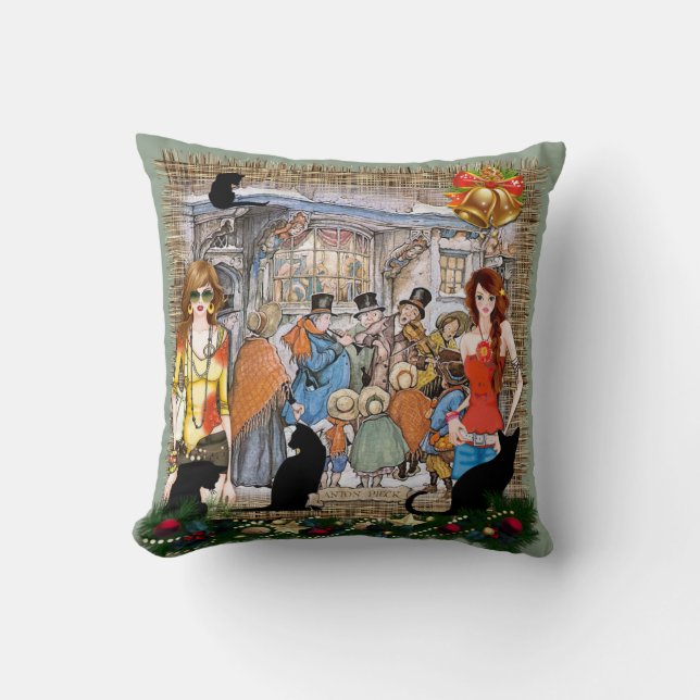 Coussin Musiciens dans le vieux Amsterdam pendant Noël (Recto)