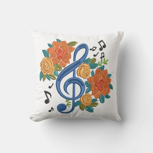 Coussin Musique Clef Note Fleurs orange Notes musicales (Recto)