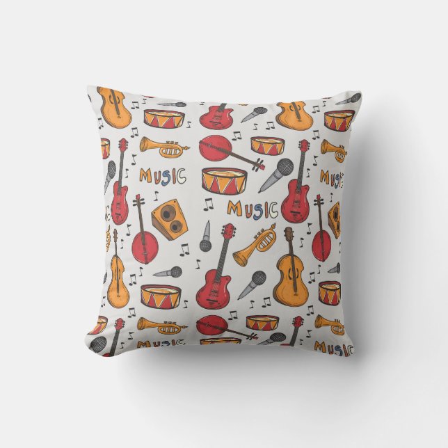 Coussin Musique cool Thématique Banjo Drums Guitare Violon (Recto)